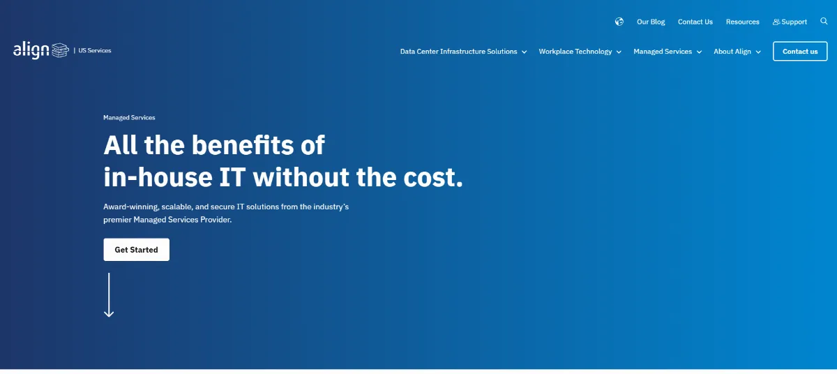 Align Managed Services enterprise financial services IT homepage