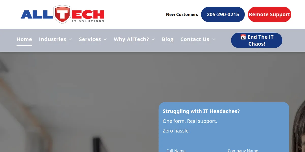 AllTech IT Solutions managed IT services for manufacturing Birmingham AL homepage