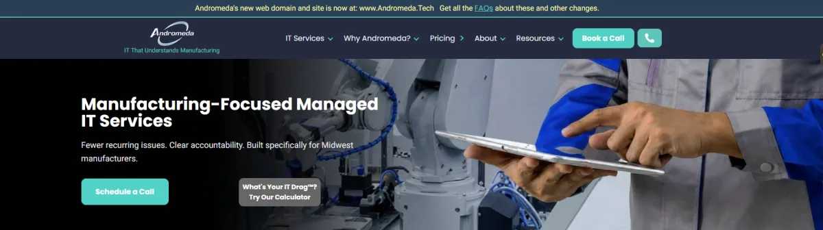 Andromeda Technology Solutions managed IT manufacturing Madison WI homepage