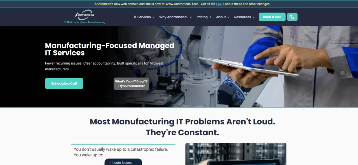 Andromeda Technology Solutions managed IT services homepage
