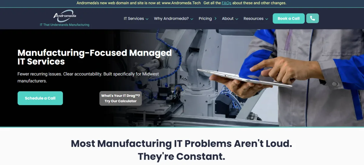 Andromeda managed IT for manufacturing and logistics homepage