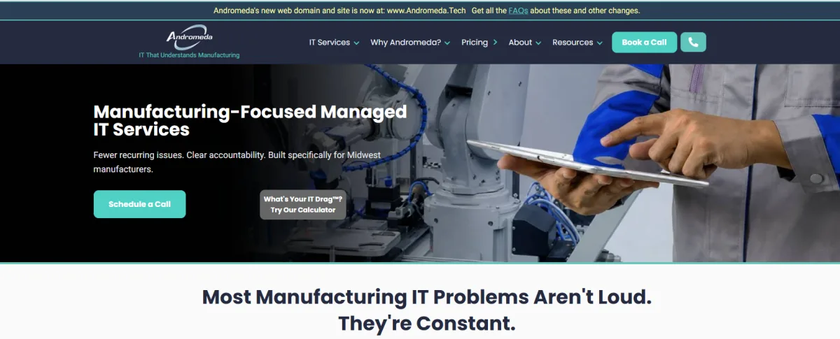 Andromeda managed IT manufacturing homepage