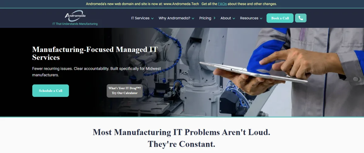 Andromeda managed IT for manufacturing homepage