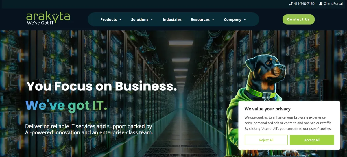 Arakyta managed IT and HIPAA compliance Toledo Ohio homepage