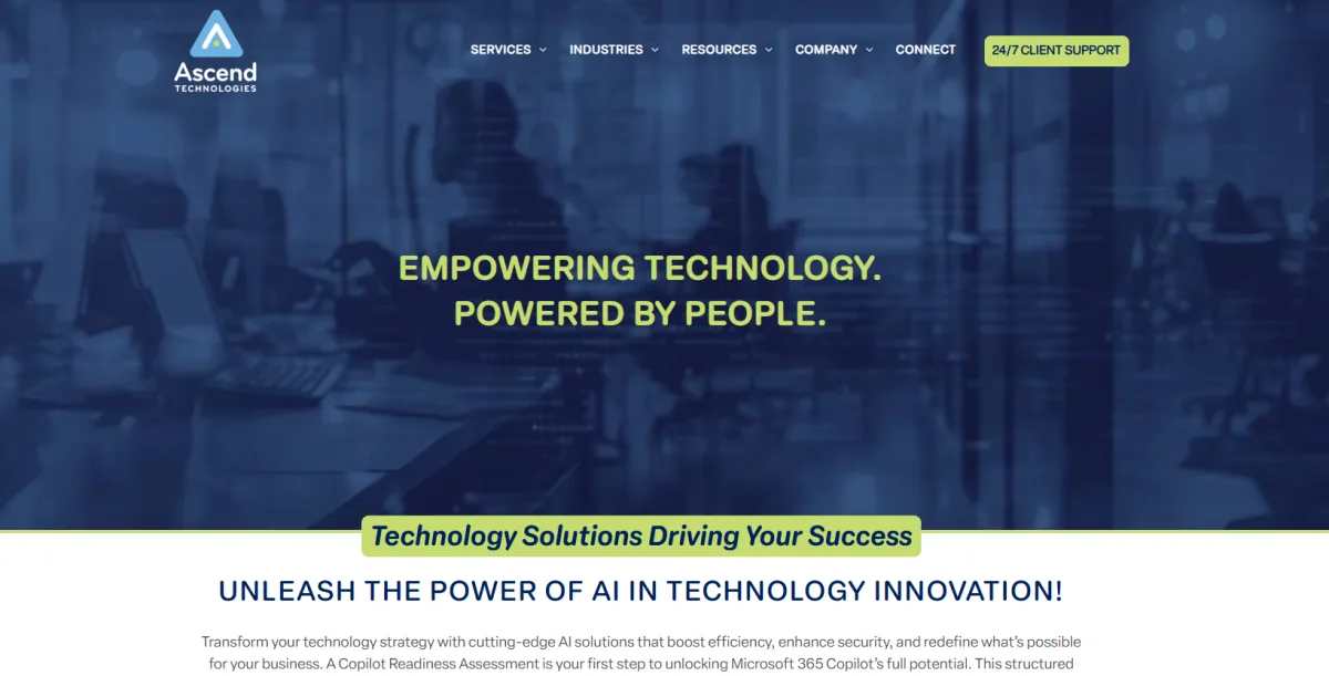 Ascend Technologies managed IT services homepage, North Little Rock Arkansas