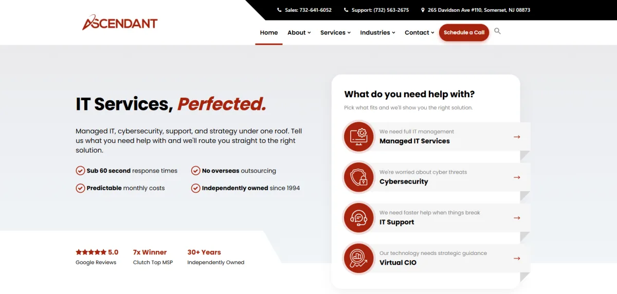 Ascendant Technologies New Jersey managed IT and cybersecurity homepage