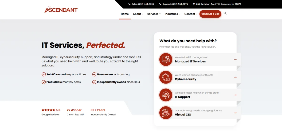 Ascendant Technologies Somerset NJ managed IT services homepage