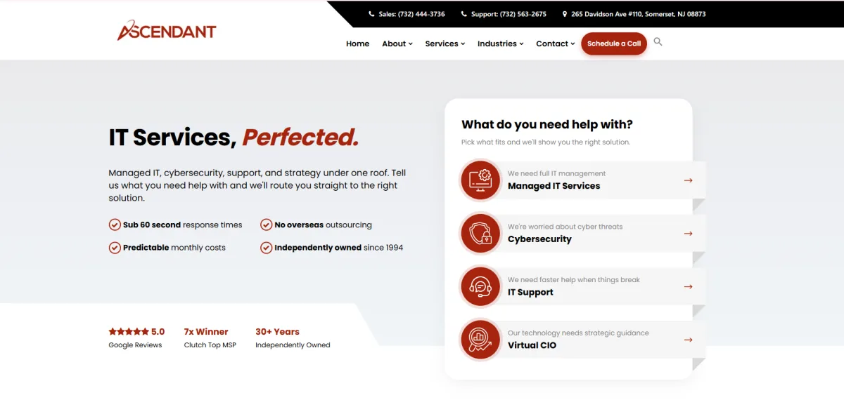 Ascendant Technologies managed IT services NJ homepage