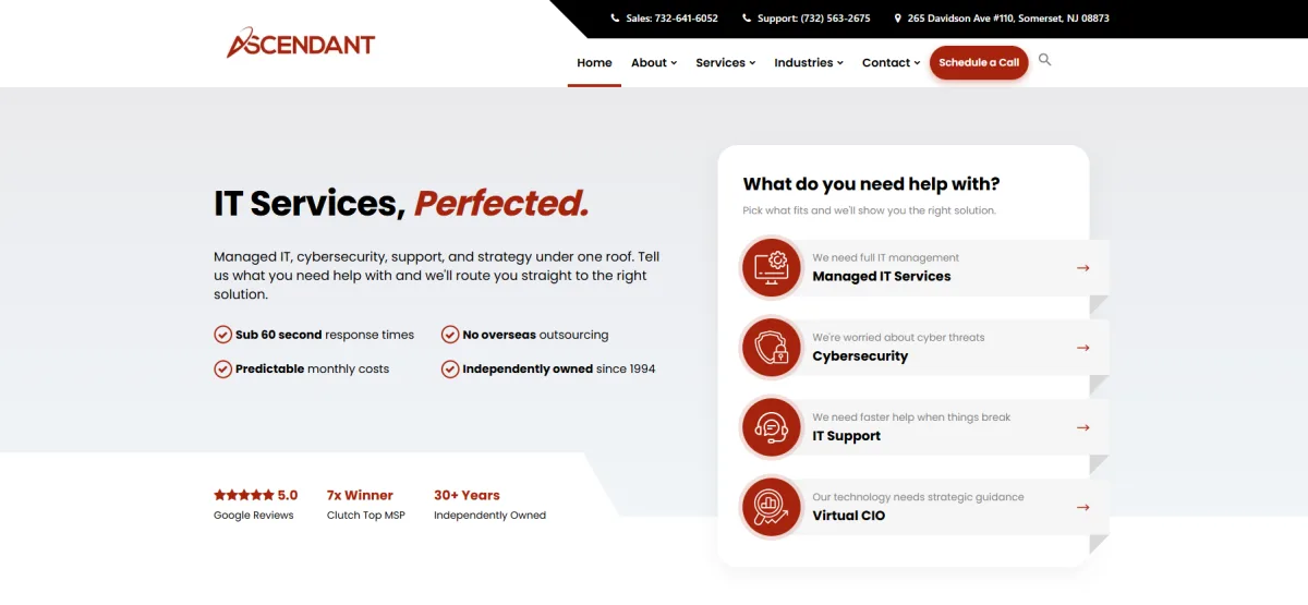 Ascendant Technologies managed IT services manufacturing Trenton NJ homepage