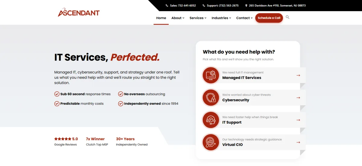 Ascendant Technologies managed IT and law firm IT services homepage serving professional services firms near Trenton NJ