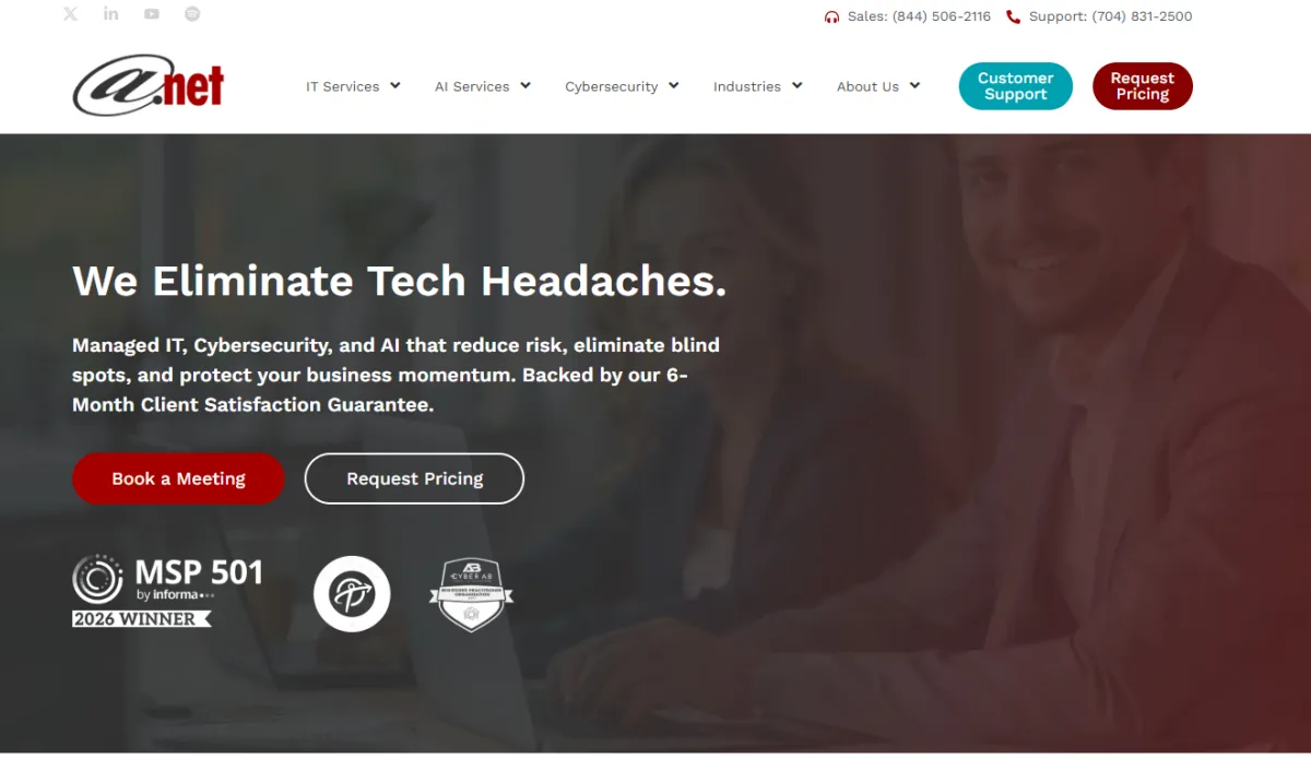 AT-NET Services CMMC compliance and managed IT for defense contractors homepage