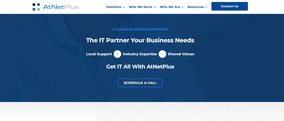 AtNetPlus managed IT services homepage, Northeast Ohio