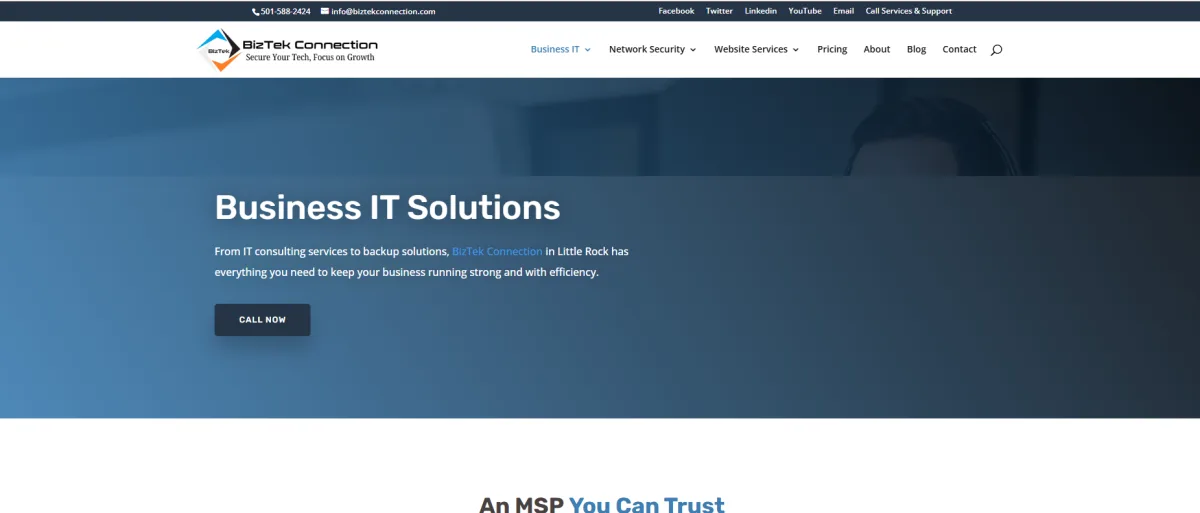 BizTek Connection North Little Rock managed IT services homepage
