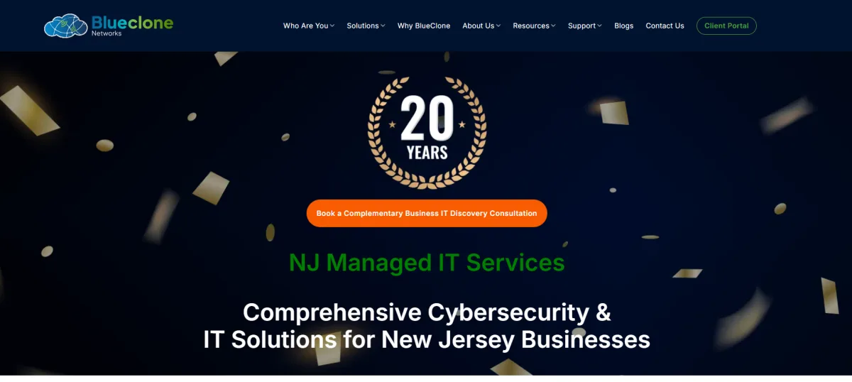 Blueclone Networks New Jersey managed IT and cybersecurity homepage, Princeton NJ