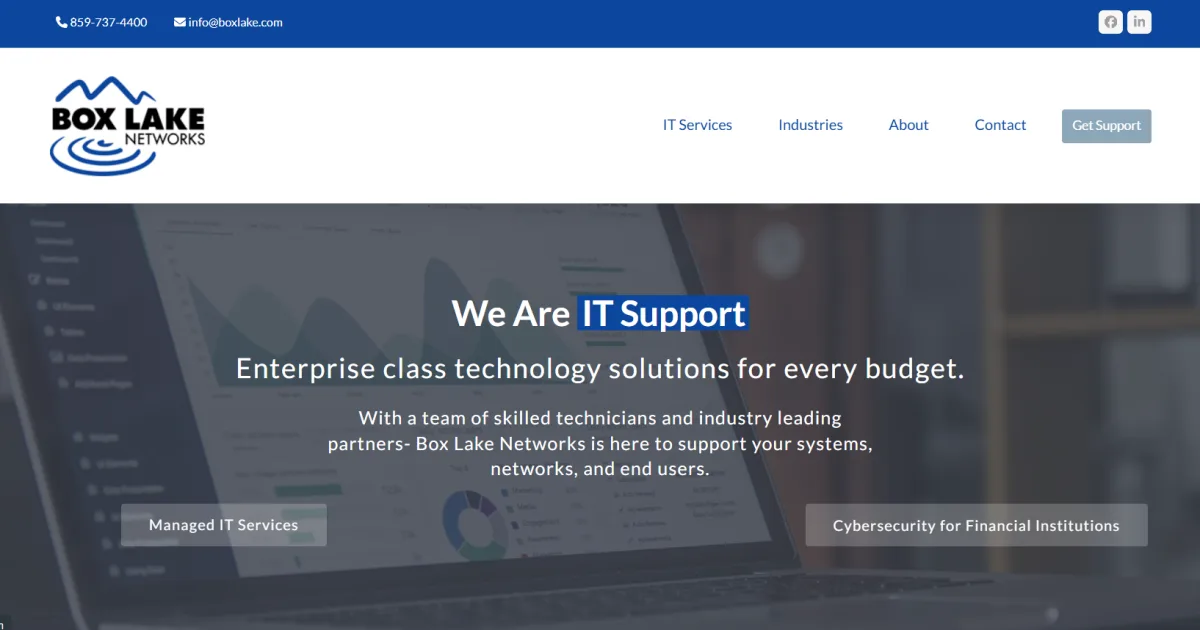 Box Lake Networks SOC 2 certified IT provider Winchester Lexington KY homepage