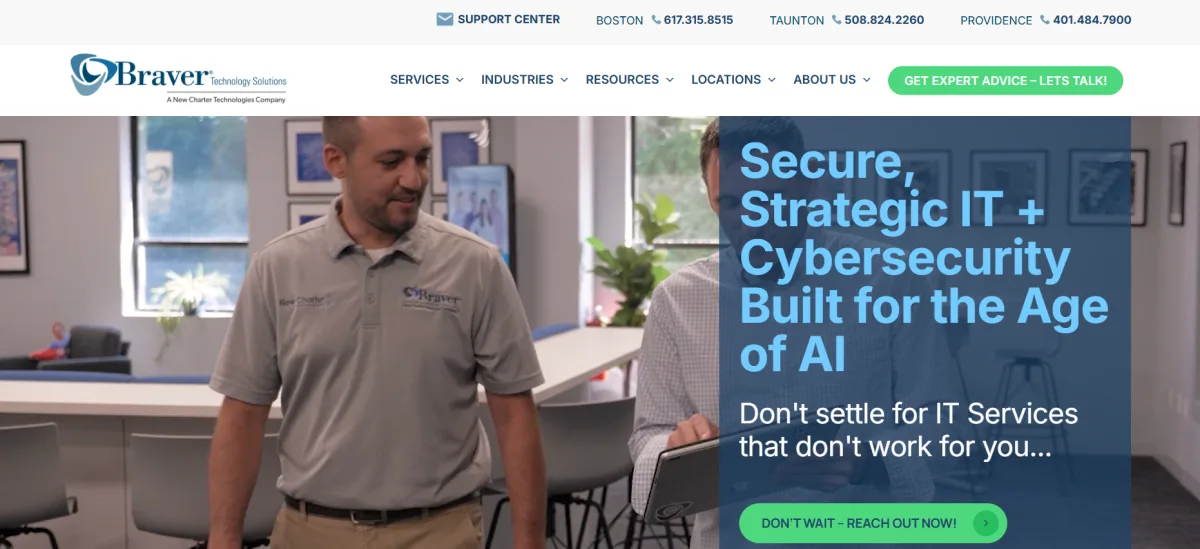 Braver Technology Solutions managed IT and cybersecurity for manufacturers homepage