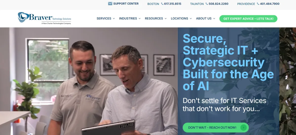 Braver Technology Solutions secure strategic IT and cybersecurity homepage serving professional services firms in Providence RI