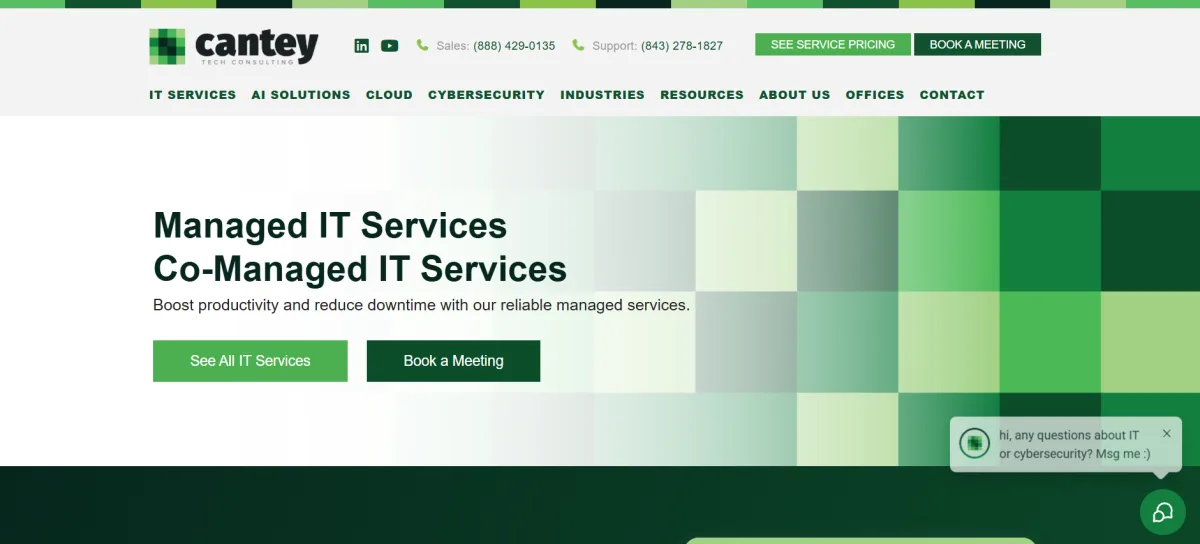 Cantey Tech Consulting manufacturing IT compliance Columbia SC homepage