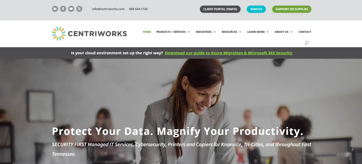 Centriworks managed IT and cybersecurity Knoxville TN homepage