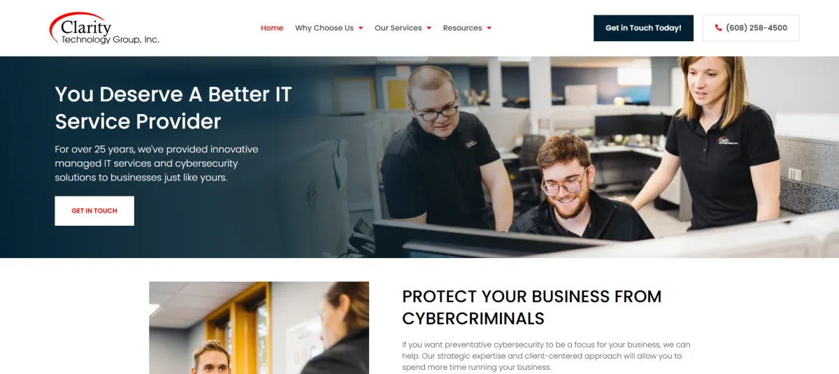 Clarity Technology Group managed IT services Madison WI homepage