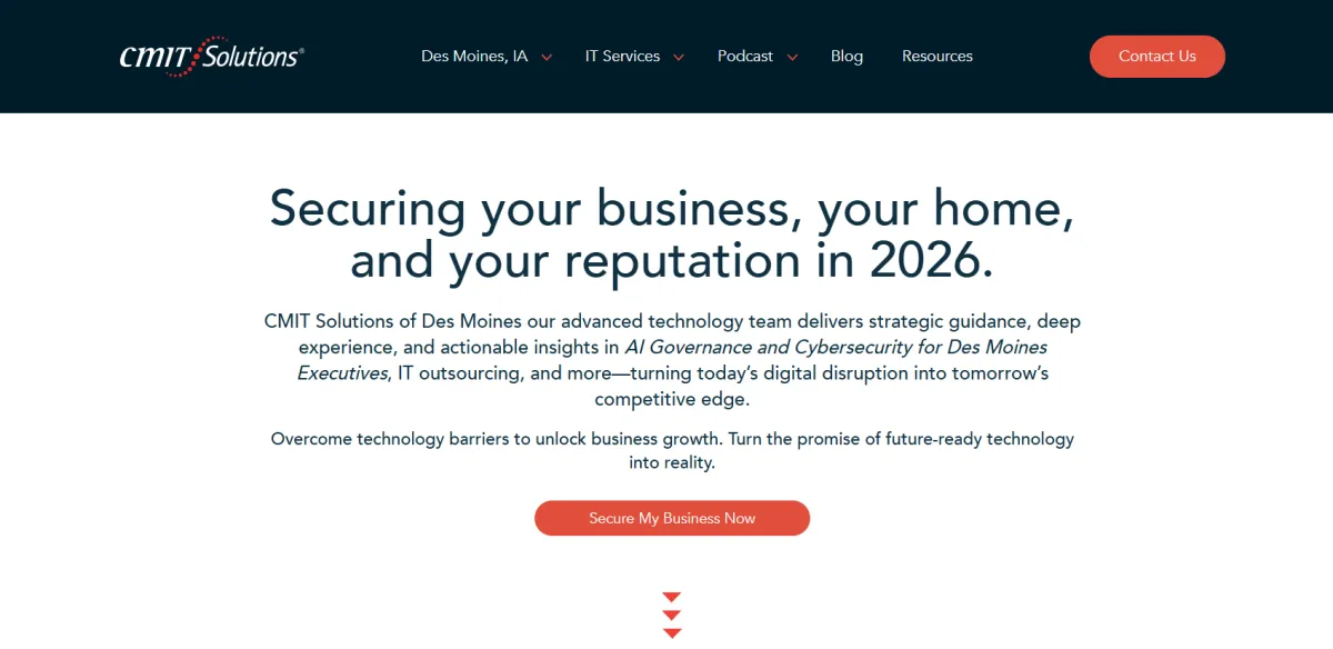CMIT Solutions of Des Moines managed IT and cybersecurity homepage