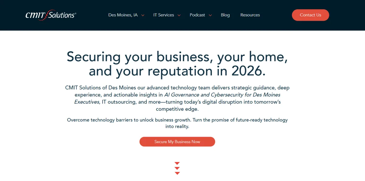 CMIT Solutions Des Moines managed IT financial services homepage