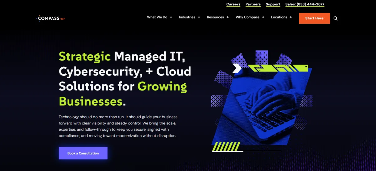 CompassMSP strategic managed IT cybersecurity and cloud solutions homepage