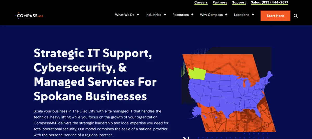 CompassMSP homepage HIPAA HITRUST healthcare managed IT Spokane