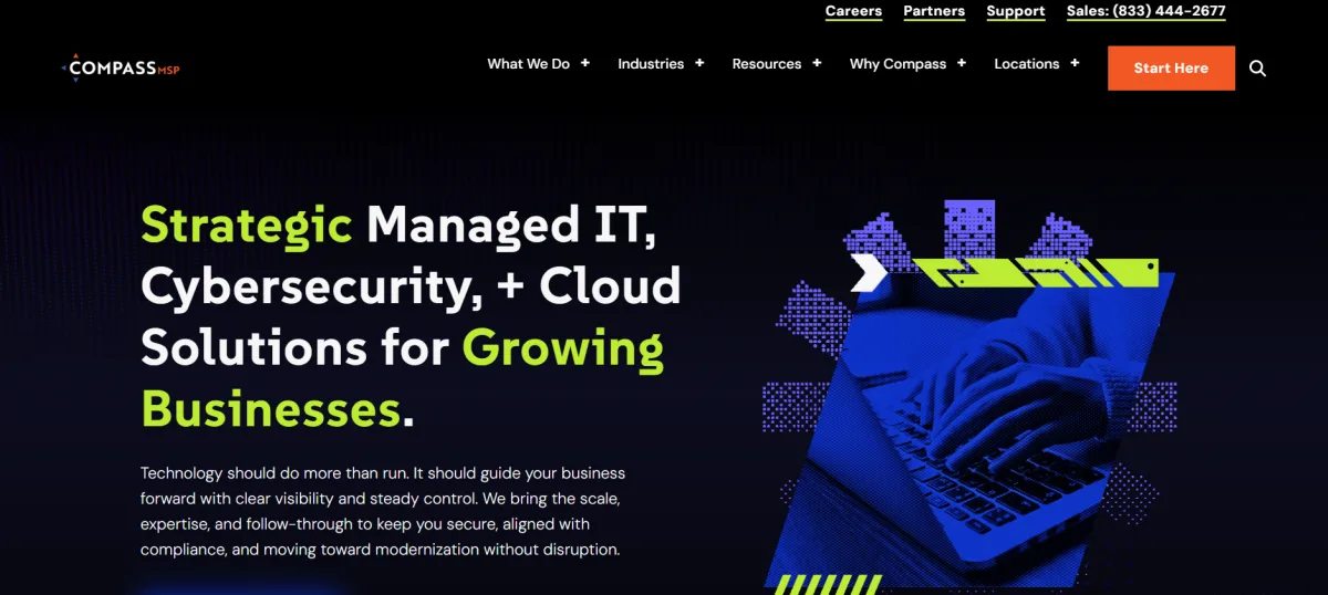CompassMSP Hartford CT managed IT cybersecurity and cloud solutions homepage