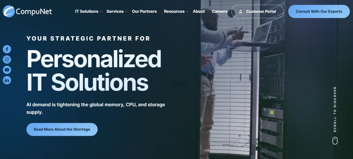 CompuNet engineer-led enterprise IT and data center solutions homepage