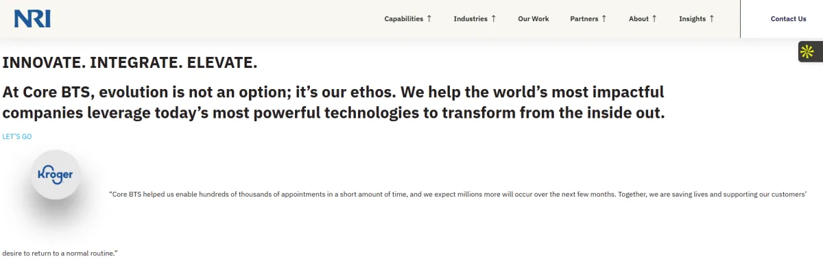 Core BTS enterprise IT services Madison homepage, now operating as NRI