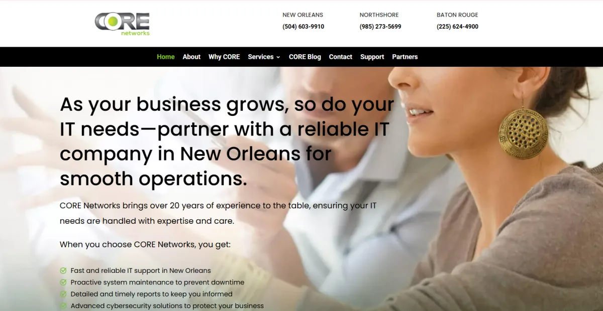 CORE Networks managed IT New Orleans hospitality homepage