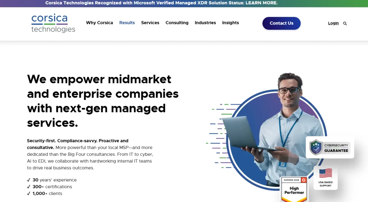 Corsica Technologies cybersecurity Augusta Georgia homepage