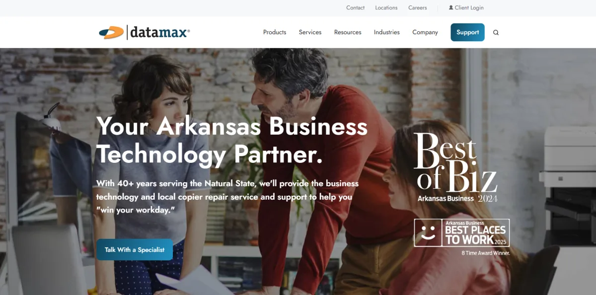 Datamax Arkansas managed IT and print services manufacturing Little Rock homepage