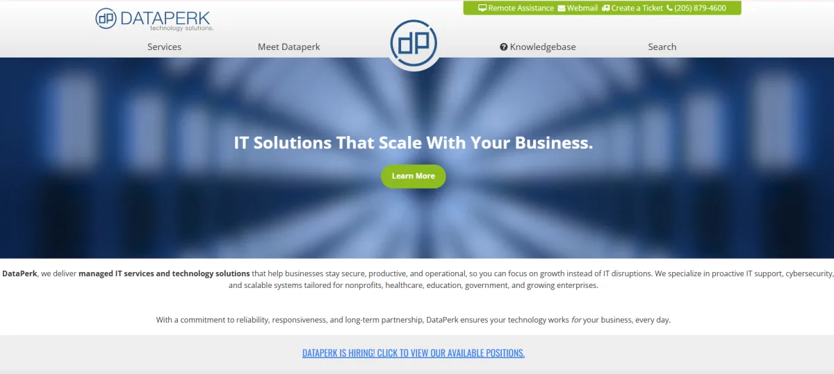 DataPerk managed IT services financial Birmingham AL homepage