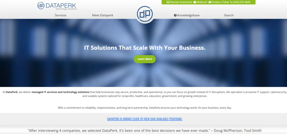 DataPerk Technology Solutions managed IT services healthcare Birmingham AL homepage