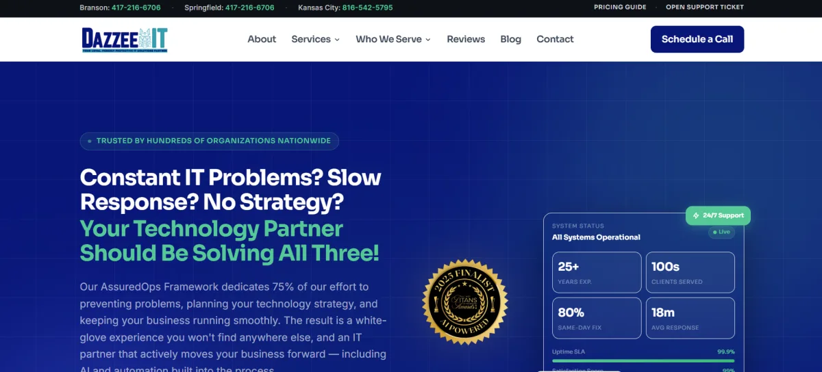 DaZZee IT Services homepage with Springfield, Missouri contact details
