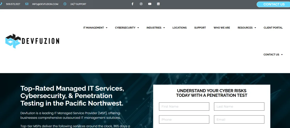 Devfuzion cybersecurity-first managed IT services Spokane homepage