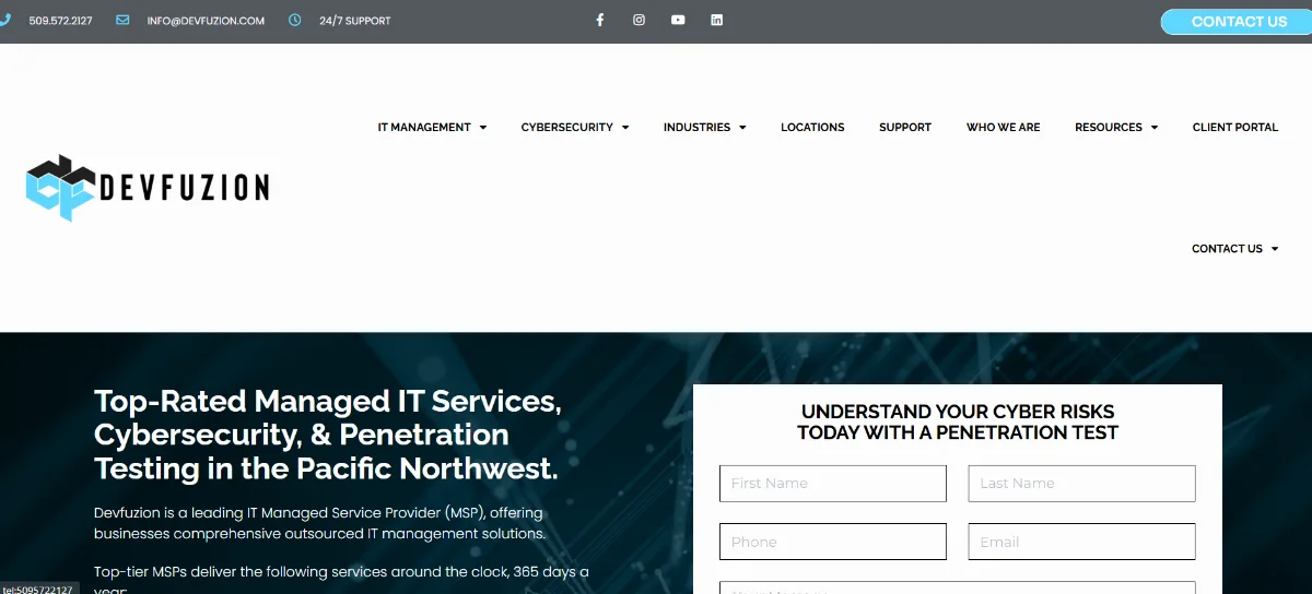 Devfuzion Spokane cybersecurity and managed IT services homepage