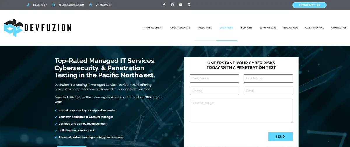 Devfuzion managed IT and cybersecurity homepage