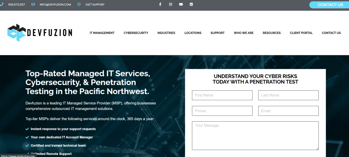 Devfuzion homepage HIPAA managed IT SecurePoint 365 Spokane