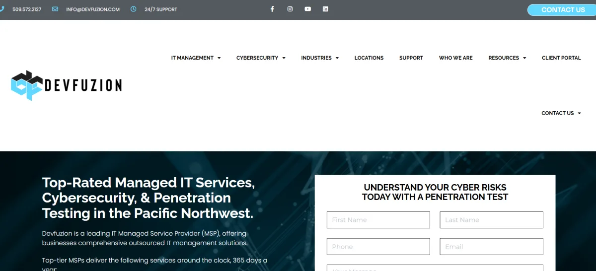Devfuzion Spokane manufacturing cybersecurity IT homepage
