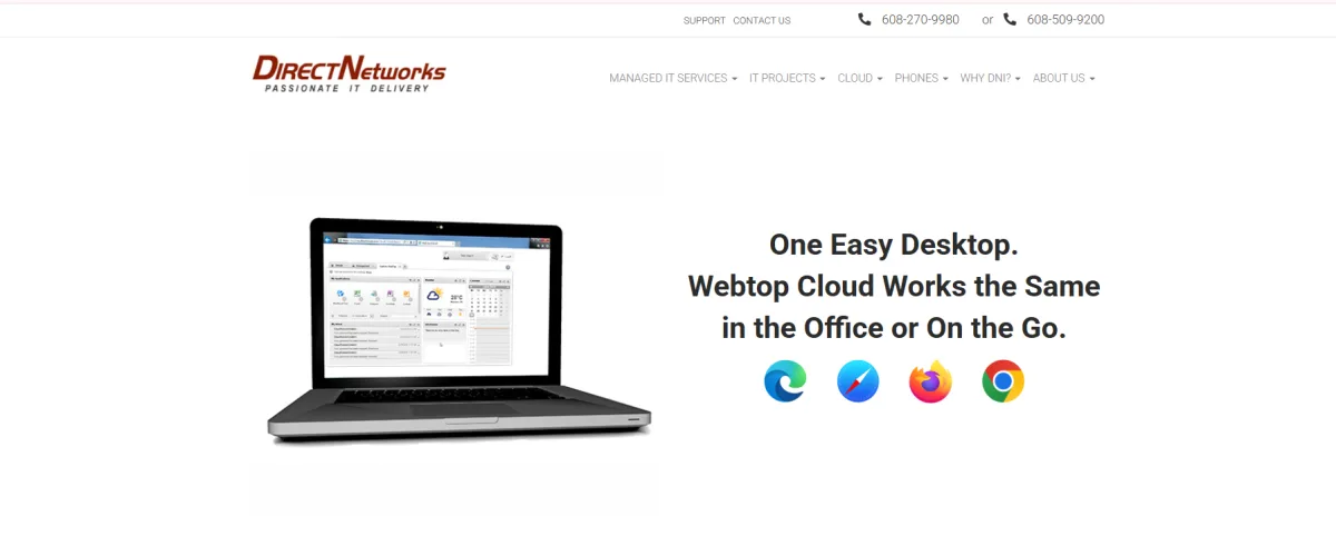 DirectNetworks IT support and cloud services homepage, Madison WI small business