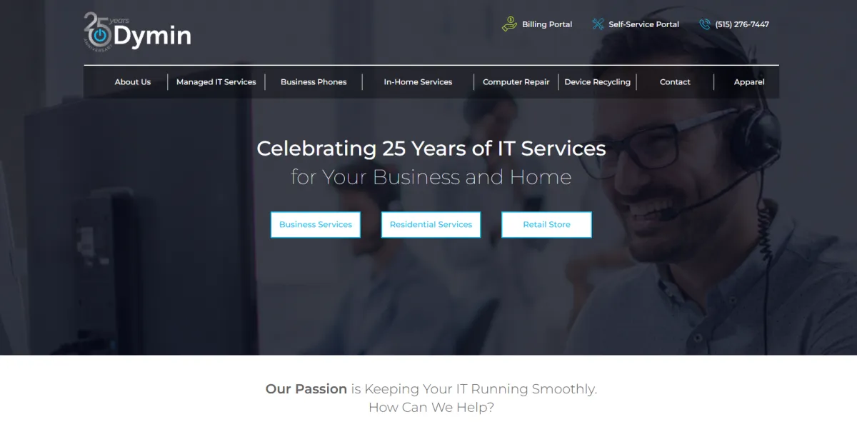 Dymin Systems Des Moines managed IT services homepage