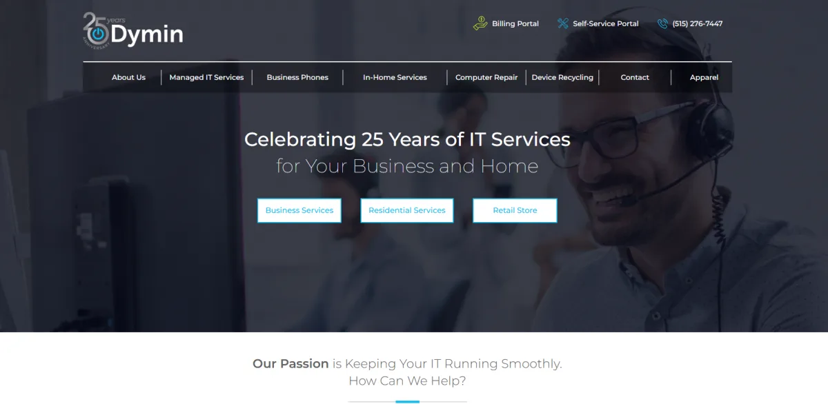 Dymin Systems managed IT Urbandale Des Moines Iowa homepage