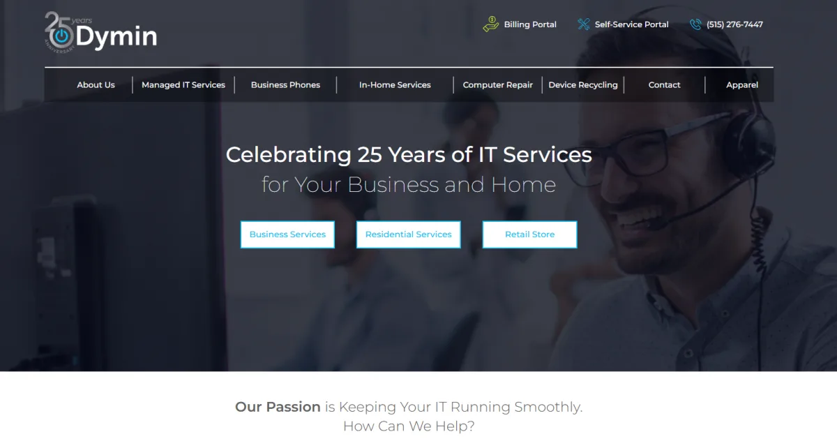 Dymin Systems managed IT Des Moines area homepage