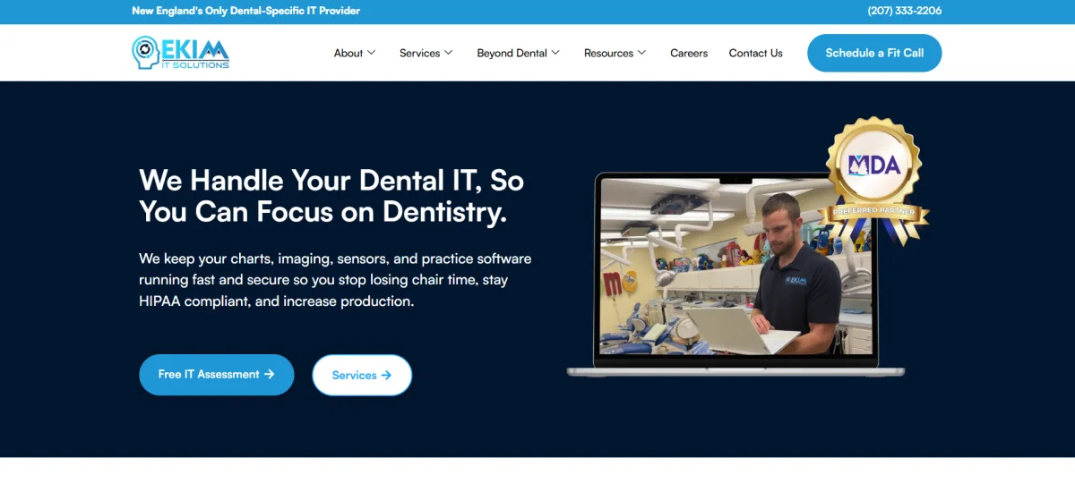 Ekim IT Solutions dental-specific IT provider homepage, Portland ME