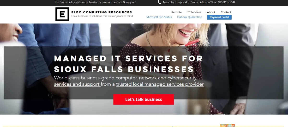 ELBO Computing Resources managed IT services homepage, Sioux Falls SD