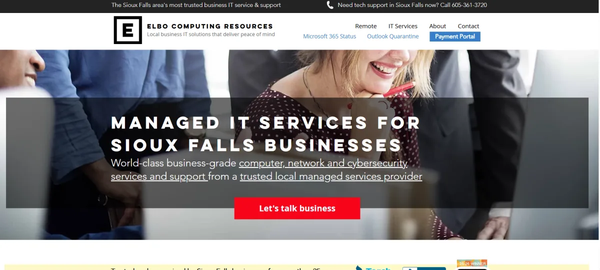 ELBO Computing Resources managed IT services homepage, Sioux Falls SD