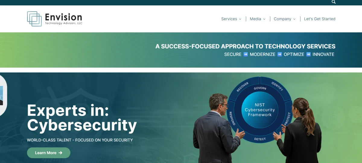 Envision Technology Advisors cybersecurity and technology services homepage, Pawtucket RI